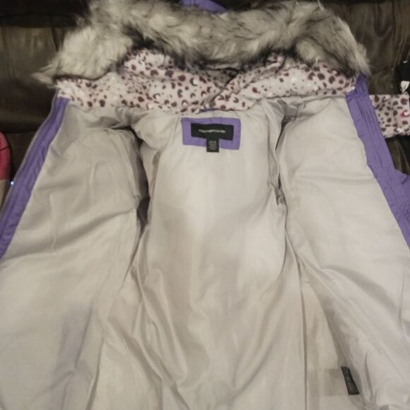 Weather Tamer Girls Purple Coat with Faux Fur Trim & Matching Headband - Picture 4 of 8